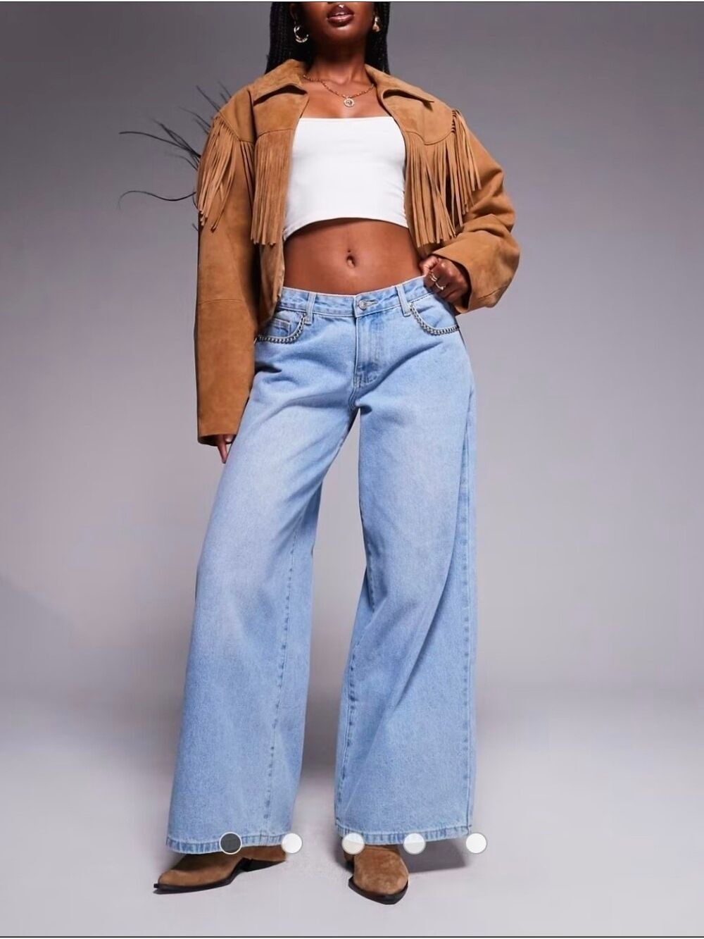 Princess PollyWomen's Blue Pearlisle Low Rise Stud Detail Baggy Wide Leg Jeans